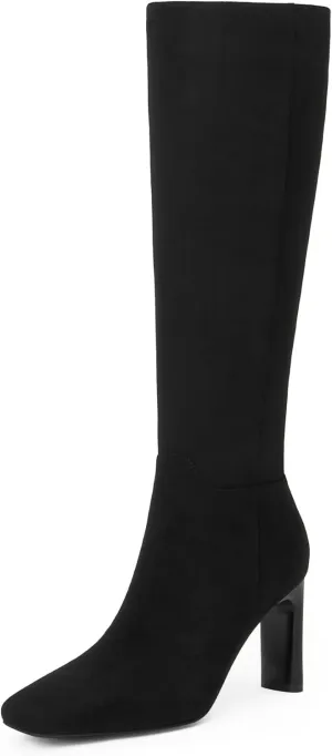 Modatope Knee High Boots for Women Square Toe Chunky Heel Long Tall Fall Boots for Women