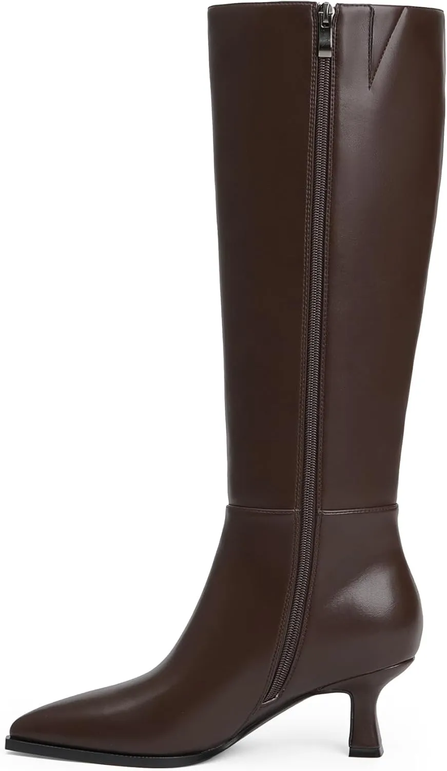 Modatope Knee High Boots Kitten Low Heel Faux Leather Pointed Toe Side Zipper Fall Long Tall Boots for Women