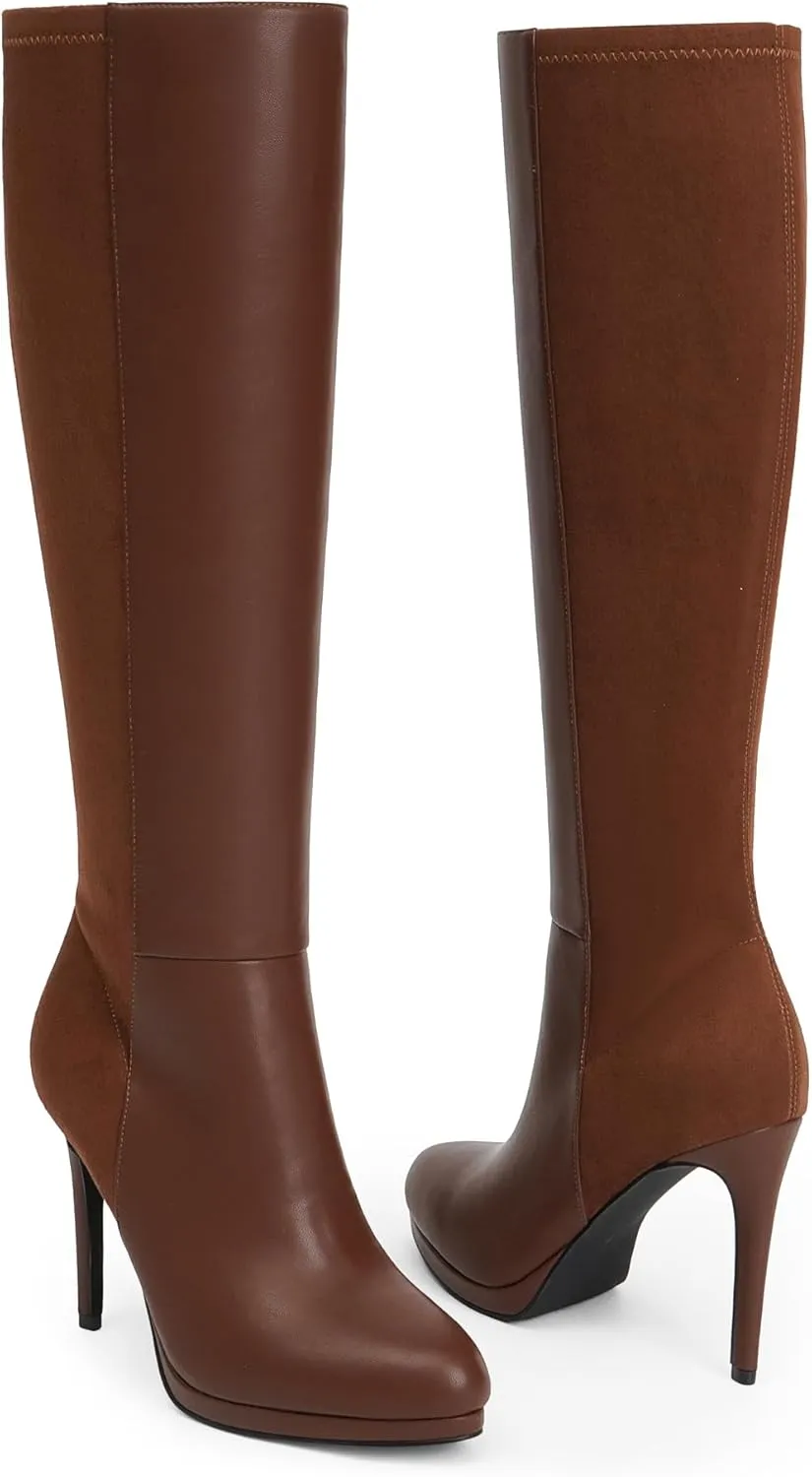 Modatope Knee High Boots Women Platform Boots Pointed Toe Tall Boots 4 In Stiletto High Heel Long Boots Side Zipper Dress Knee High Boots