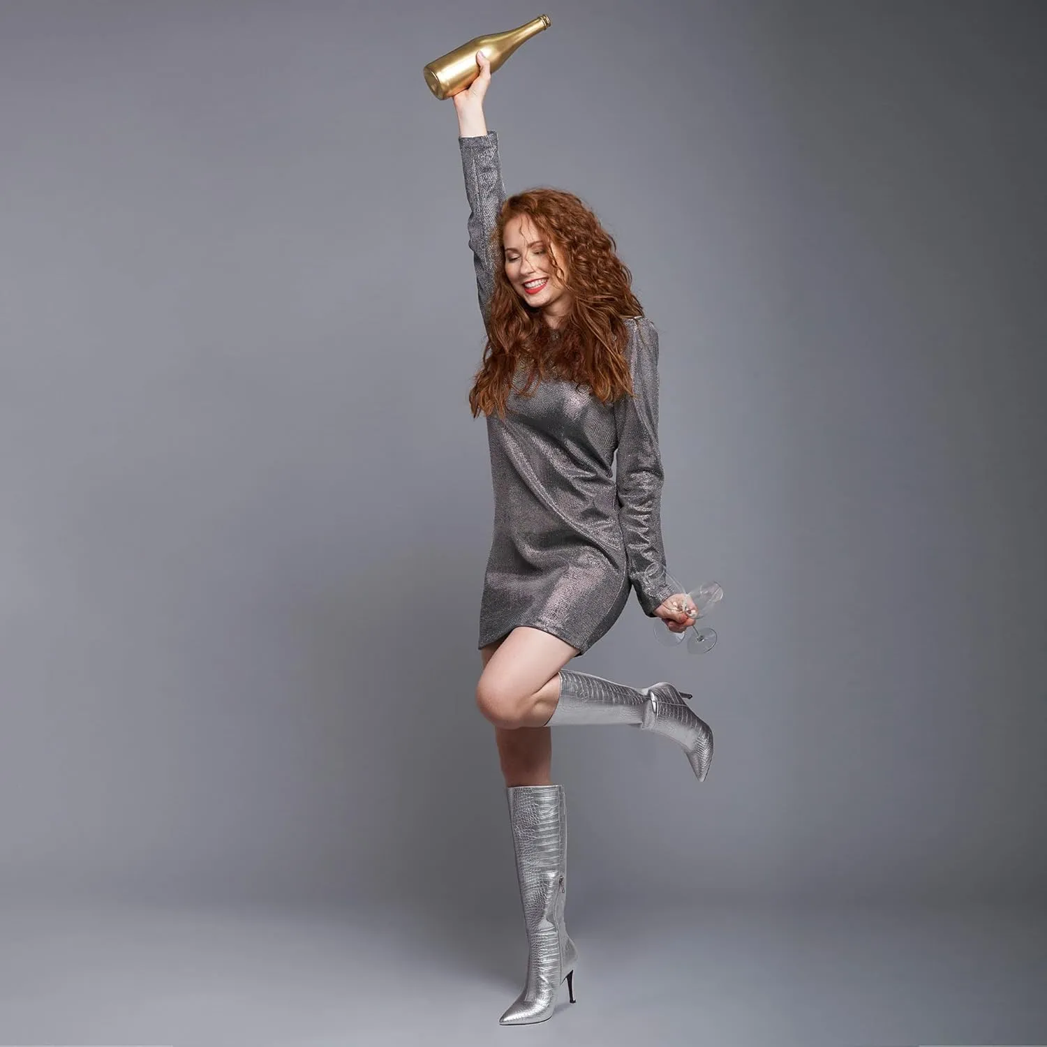 Modatope Knee High Boots Women Tall Boots Pointed Toe Stiletto High Heel Side Zipper Long Boots for Women Faux Crocodile Boots, Not Wide Calf