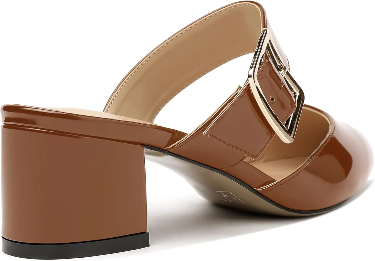 MODENCOCO Women's Adjustable Strap Buckle Patent Solid Pointed Toe Chunky Low Heel Mules Evening Dress Pumps Shoes 2 Inch