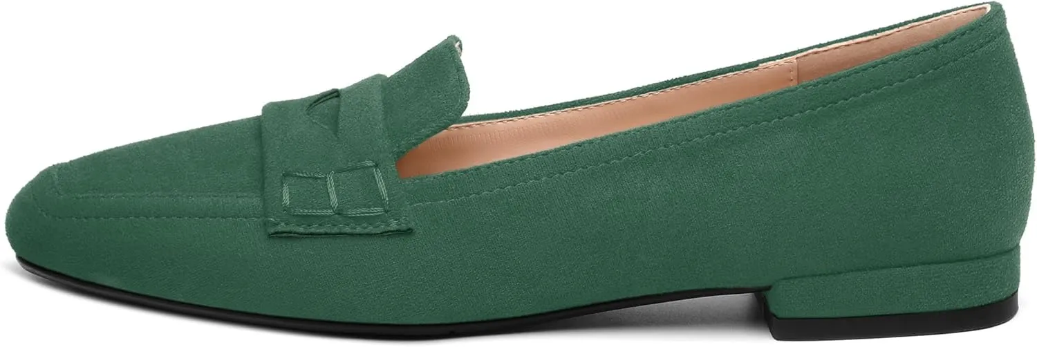 MODENCOCO Women's Loafers Comfortable Square Toe Flats Soft Women's Loafers & Slip-ons Fashion Suede Dress Shoes for Work Dating Casual