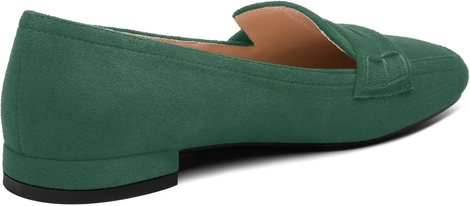 MODENCOCO Women's Loafers Comfortable Square Toe Flats Soft Women's Loafers & Slip-ons Fashion Suede Dress Shoes for Work Dating Casual