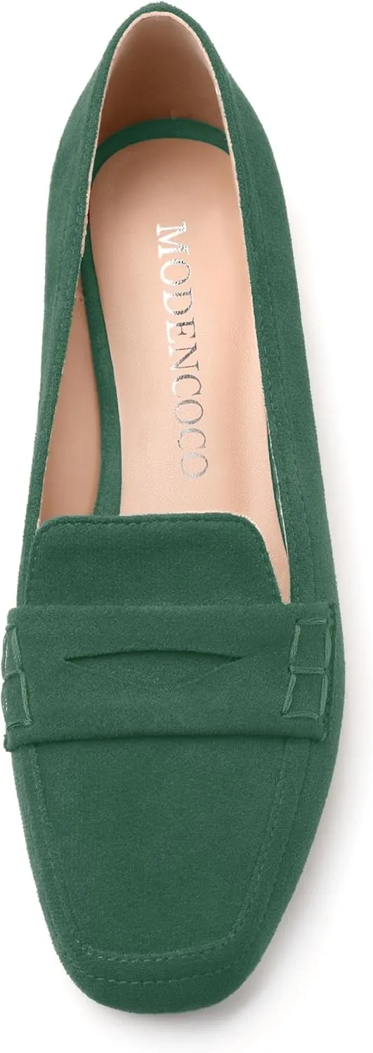 MODENCOCO Women's Loafers Comfortable Square Toe Flats Soft Women's Loafers & Slip-ons Fashion Suede Dress Shoes for Work Dating Casual