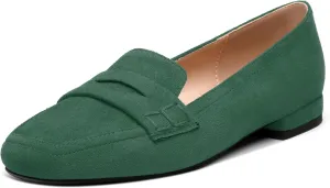 MODENCOCO Women's Loafers Comfortable Square Toe Flats Soft Women's Loafers & Slip-ons Fashion Suede Dress Shoes for Work Dating Casual