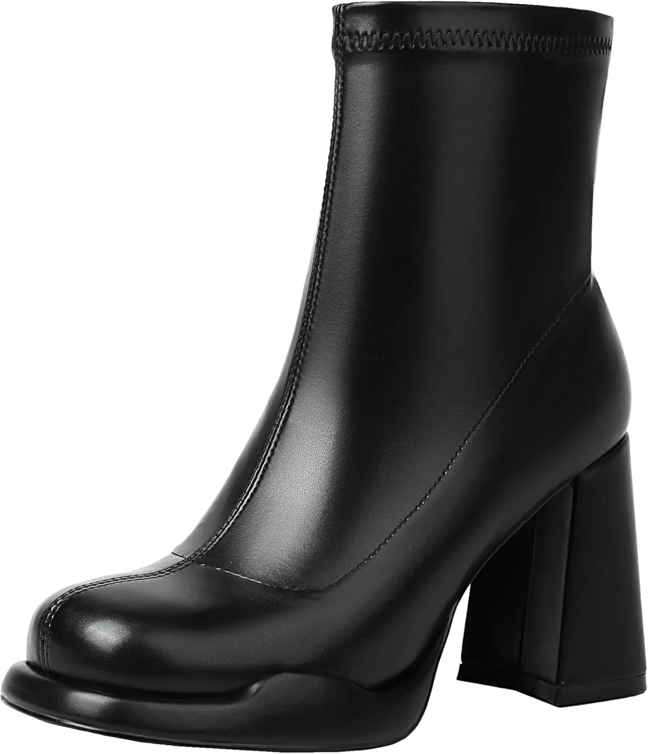 Mofirdast Gogo Boots Platform Chunky Heel Ankle Boots for Women, Square Toe Mid Calf Boots with Side Zippers for Party, Cosplay, or Dance