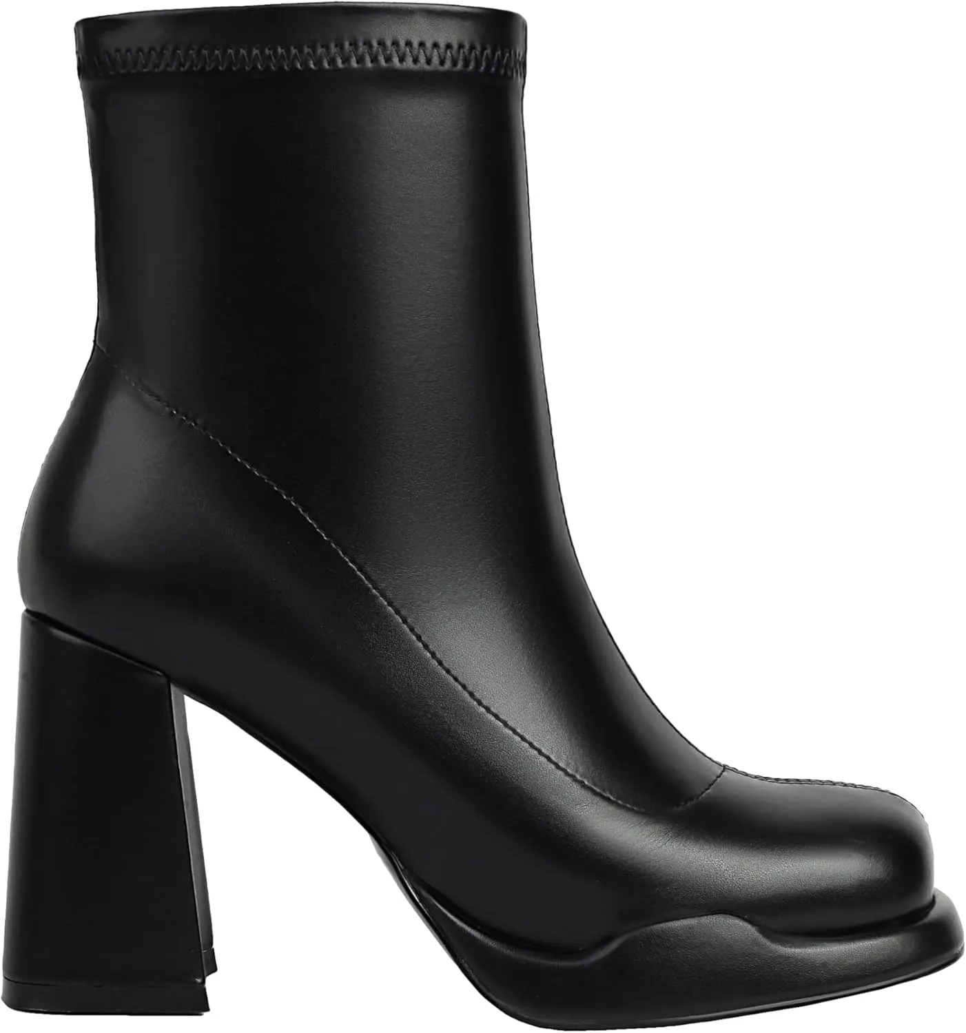 Mofirdast Gogo Boots Platform Chunky Heel Ankle Boots for Women, Square Toe Mid Calf Boots with Side Zippers for Party, Cosplay, or Dance