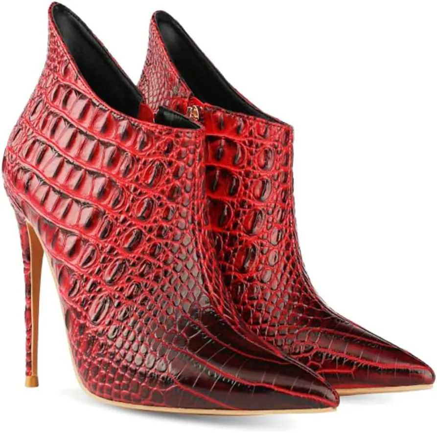 MOOMMO Vintage Pointed Toe Stiletto Heels Ankle Boots for Women Animal Print Side Zip 5 Inch High Heel Leopard Crocodile Boots Zipper Snakeskin Dress Boot Suede Booties Dressy Fashion Party 4-12 M US
