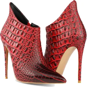 MOOMMO Vintage Pointed Toe Stiletto Heels Ankle Boots for Women Animal Print Side Zip 5 Inch High Heel Leopard Crocodile Boots Zipper Snakeskin Dress Boot Suede Booties Dressy Fashion Party 4-12 M US