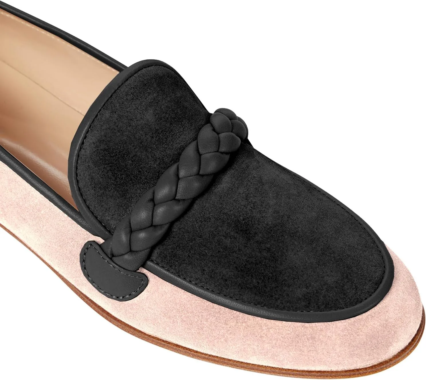 MOOMMO Women Comfortable Suede Loafer Flats Closed Round Toe Slip On Penny Loafers Knitted Strap Oxford Loafer Shoes for Office Ladies Work Daily Casual Club Driver Flats Spring Elegant 4-11 M US