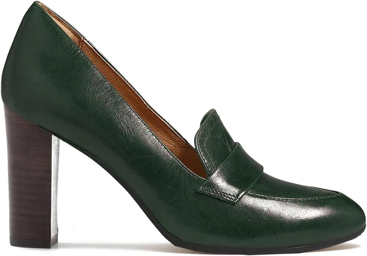 MOOMMO Women's Chunky Block Heel Pumps Round Closed Toe Slip On Oxford Loafers Shoes High Heels Snake Skin Work Pump Suede Loafer for Office Ladies Classic Formal Business Professional 4-13 M US