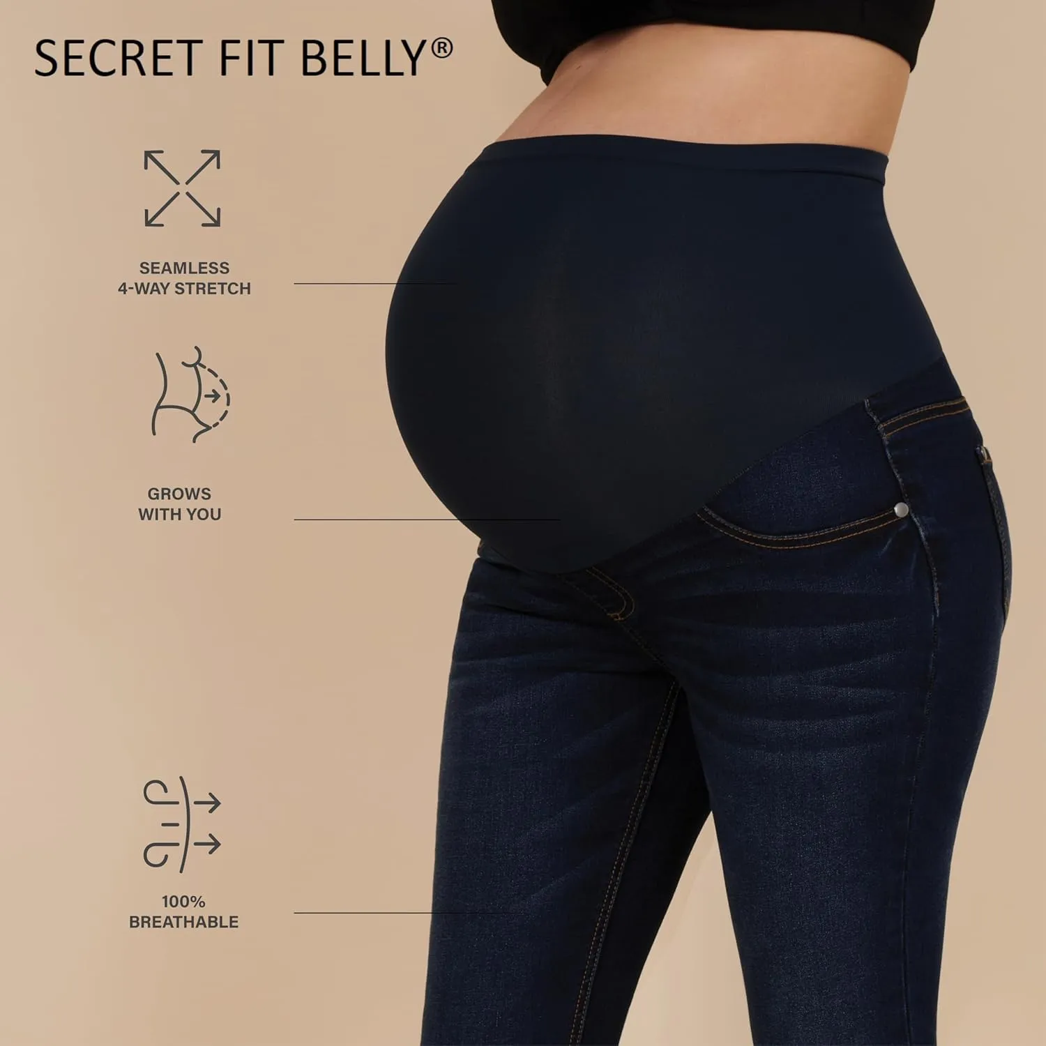 Motherhood Maternity Women's Secret Fit Over The Belly Slim Straight Leg Pregnancy Jeans
