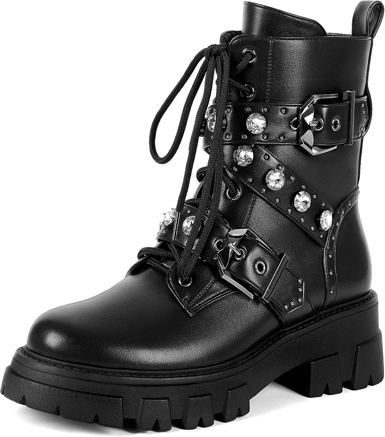 Motorcycle Boots for Women Combat Boots Rhinestone