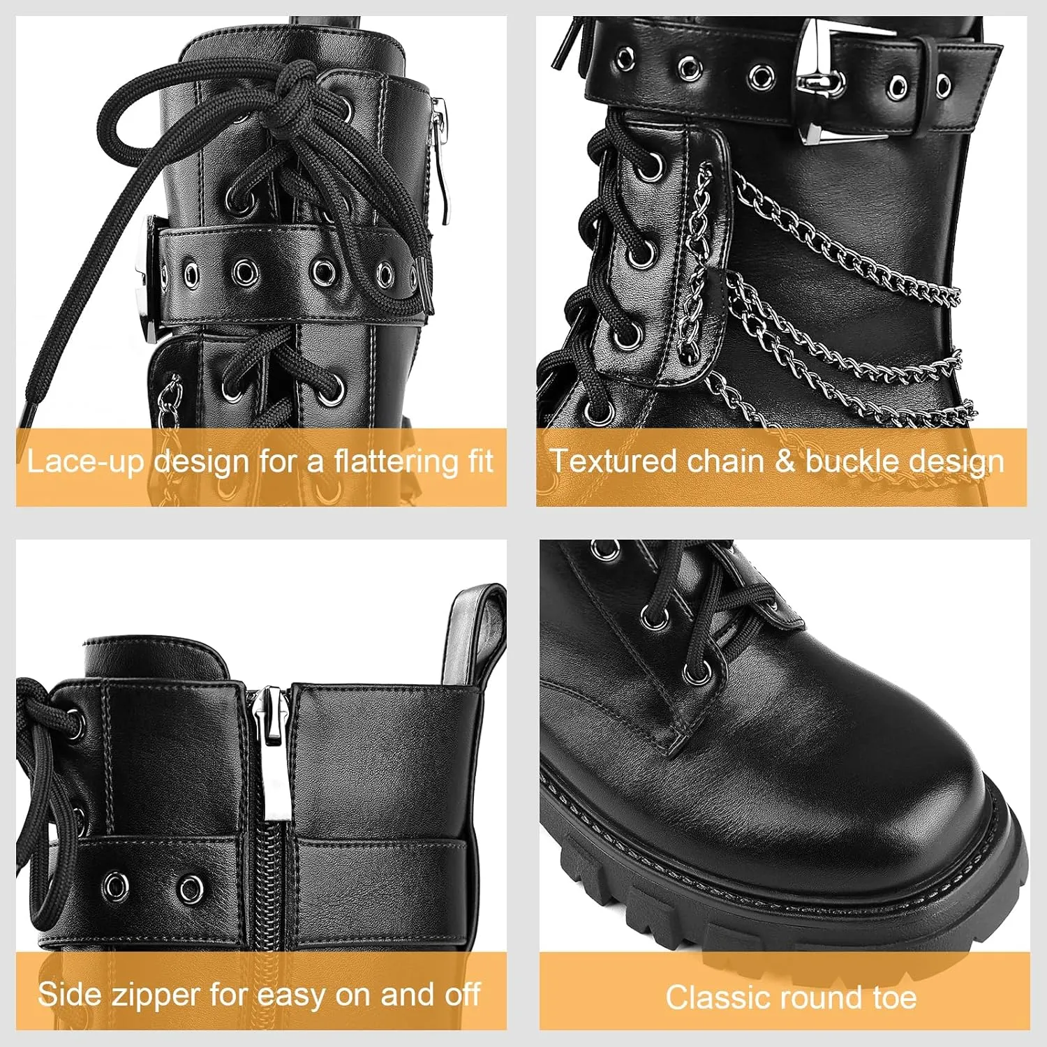 Motorcycle Boots for Women Combat Boots Rhinestone
