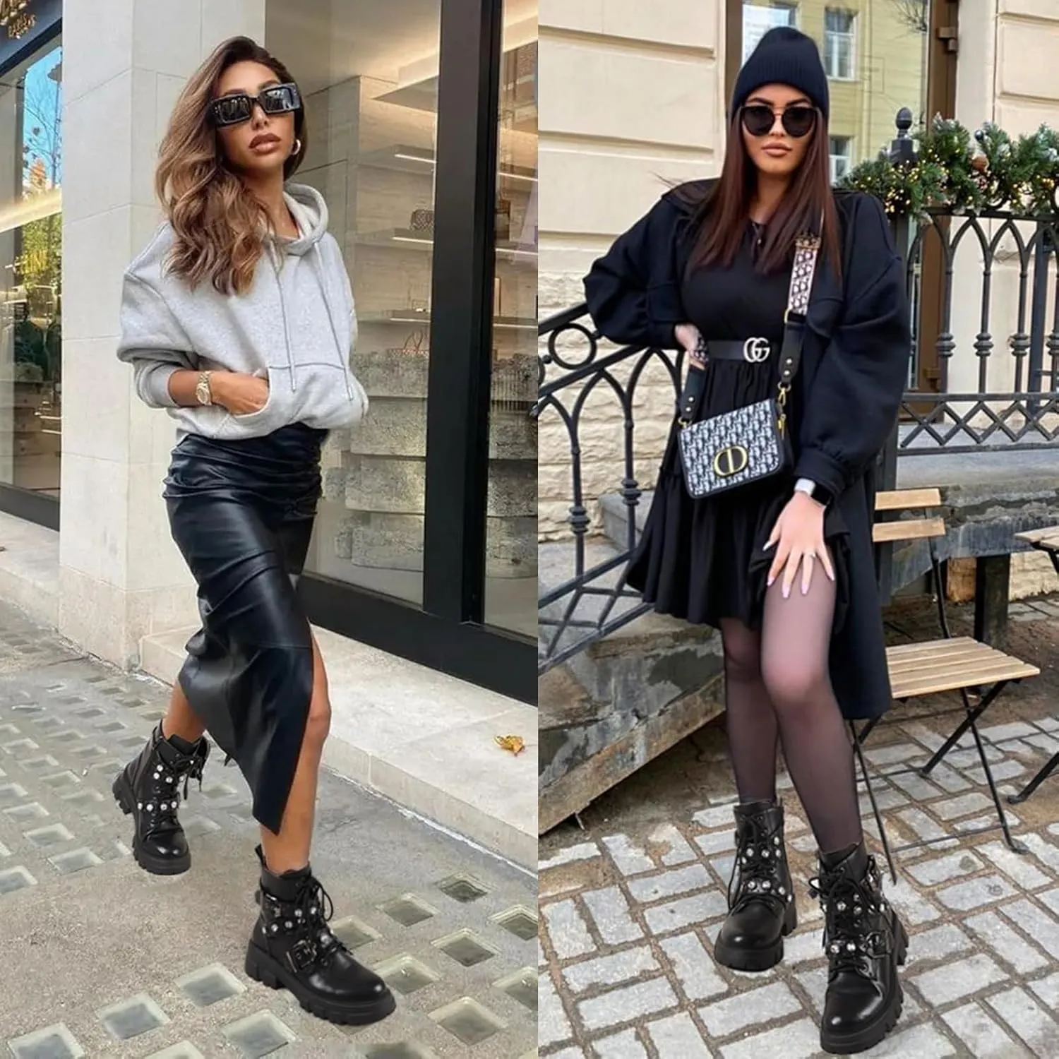 Motorcycle Boots for Women Combat Boots Rhinestone