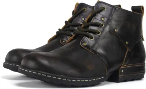 Motorcycle Boots Men Fashion Leather Ankle Chukka Boots Casual Riding Lace up Shoes AF001-3