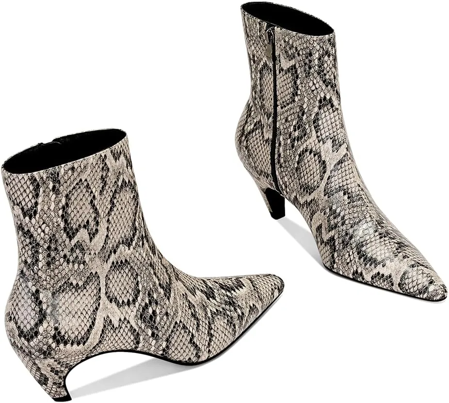 MSONLYDN Women's Kitten Heel Ankle Boots, 2.2 Inch Pointed Toe Short Boots Side Zipper Low Heel Mid Calf Dress Booties