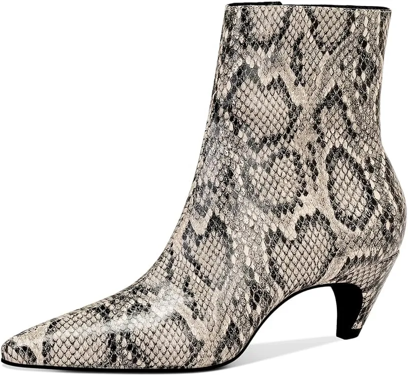 MSONLYDN Women's Kitten Heel Ankle Boots, 2.2 Inch Pointed Toe Short Boots Side Zipper Low Heel Mid Calf Dress Booties