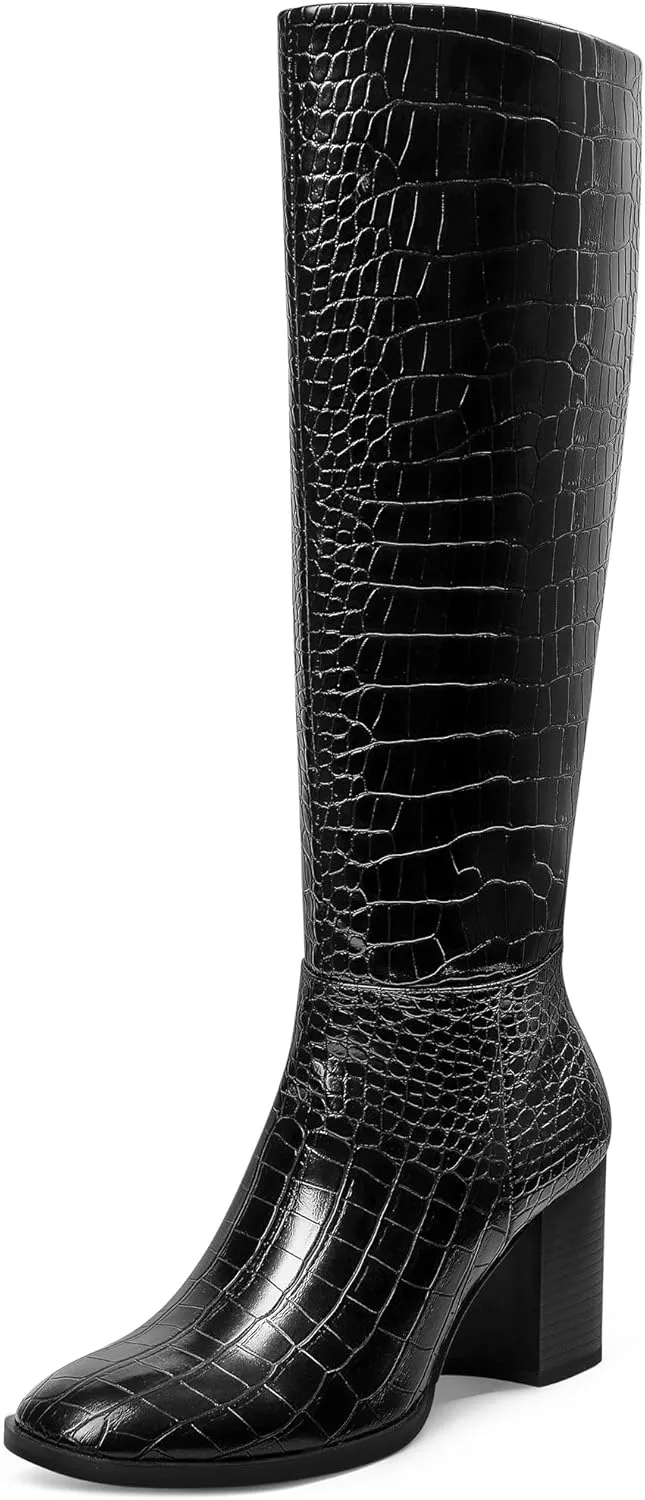MUCCCUTE Boots for Women Knee High - Chunky Heel Round Toe Pull On Tall Boots Long Boot