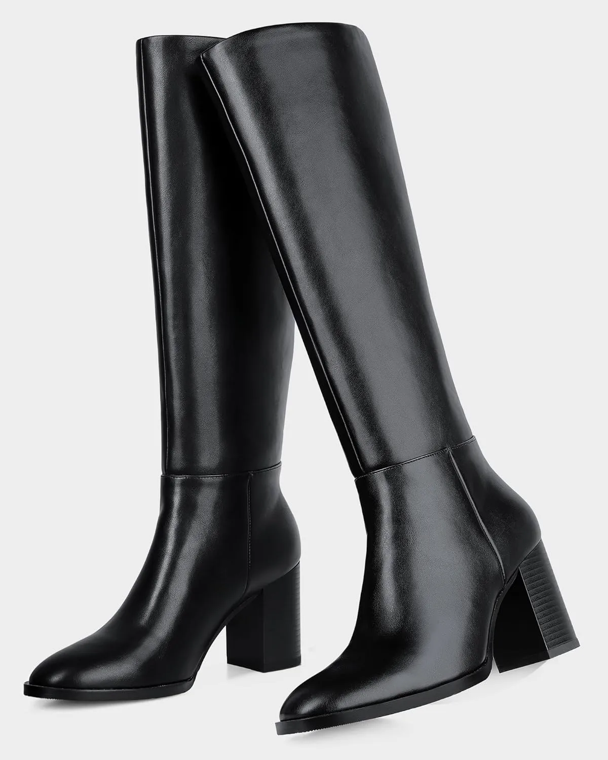 MUCCCUTE Boots for Women Knee High - Chunky Heel Round Toe Pull On Tall Boots Long Boot