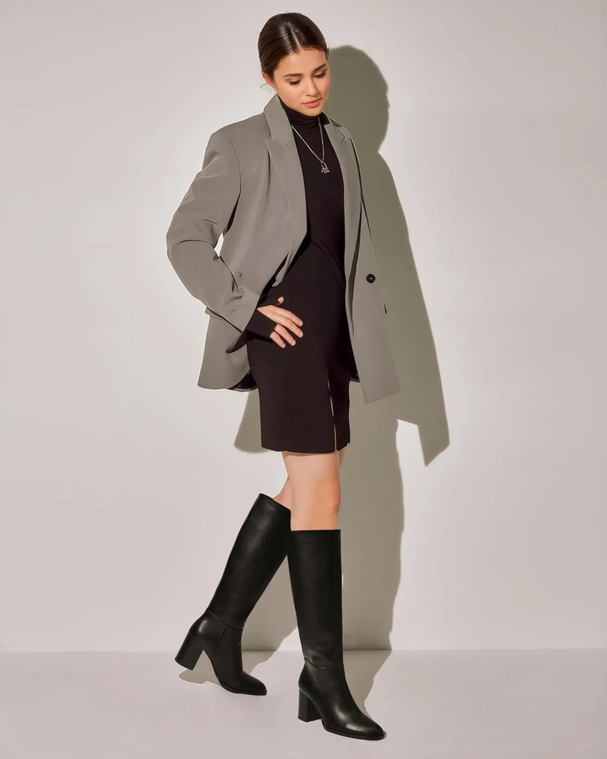 MUCCCUTE Boots for Women Knee High - Chunky Heel Round Toe Pull On Tall Boots Long Boot