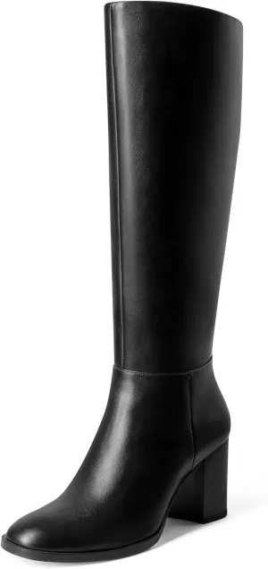 MUCCCUTE Boots for Women Knee High - Chunky Heel Round Toe Pull On Tall Boots Long Boot