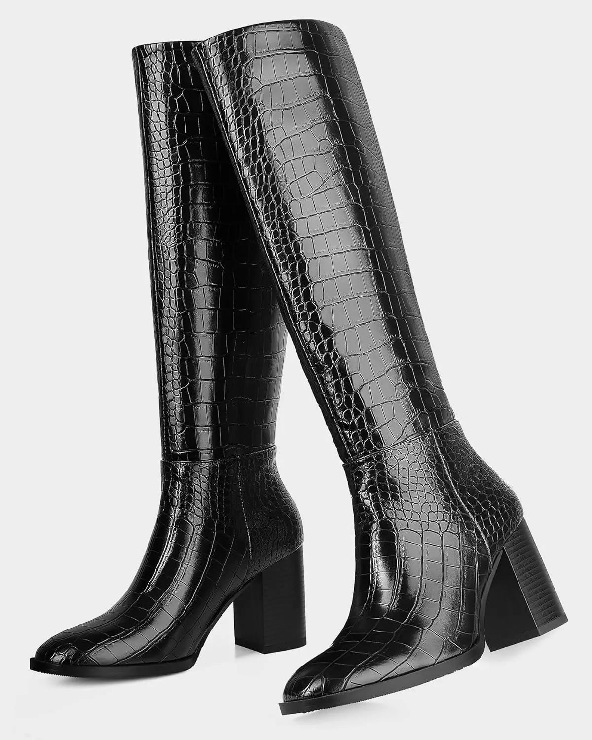 MUCCCUTE Boots for Women Knee High - Chunky Heel Round Toe Pull On Tall Boots Long Boot