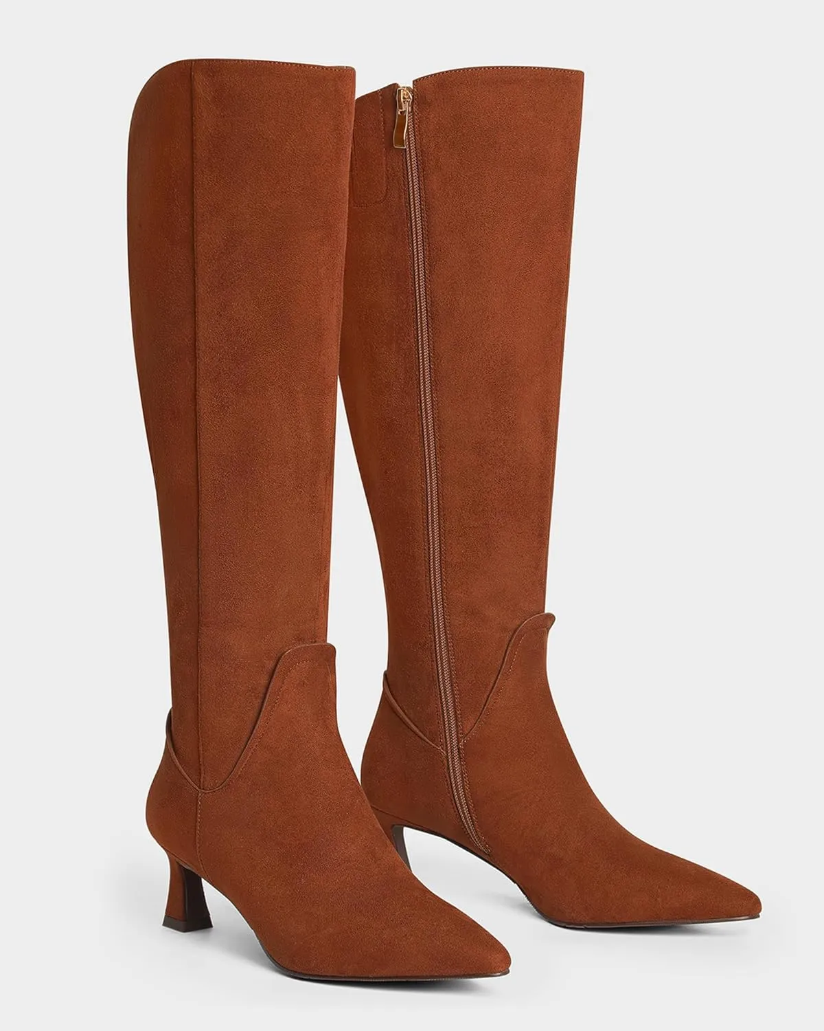 MUCCCUTE Knee High Boots for Women Kitten Heel Tall Boots Pointed Toe Slip On Sexy Fashion Long Botas with Full Side Zipper