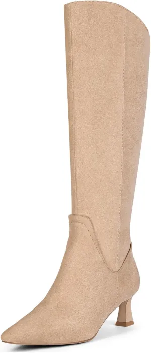 MUCCCUTE Knee High Boots for Women Kitten Heel Tall Boots Pointed Toe Slip On Sexy Fashion Long Botas with Full Side Zipper