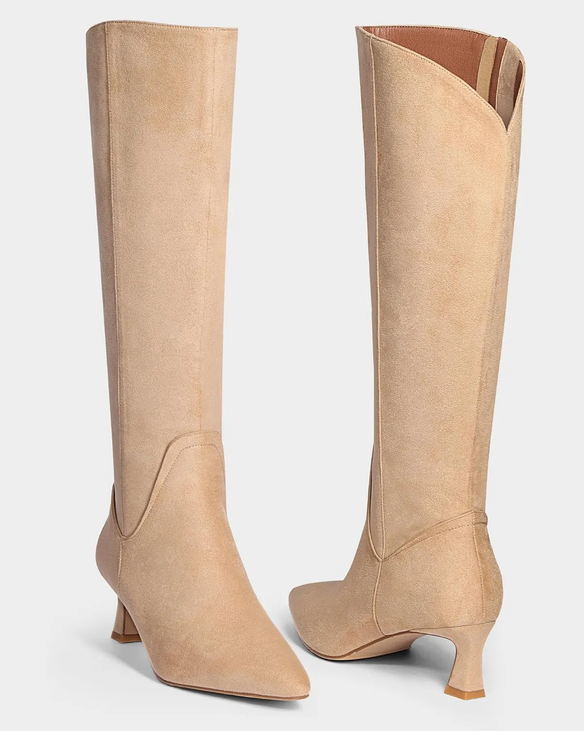 MUCCCUTE Knee High Boots for Women Kitten Heel Tall Boots Pointed Toe Slip On Sexy Fashion Long Botas with Full Side Zipper