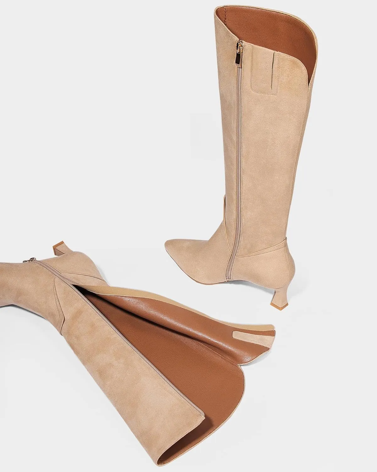 MUCCCUTE Knee High Boots for Women Kitten Heel Tall Boots Pointed Toe Slip On Sexy Fashion Long Botas with Full Side Zipper
