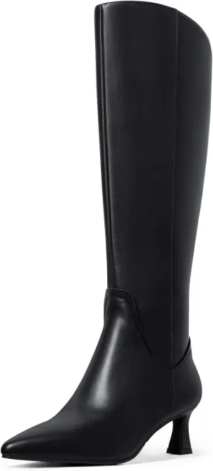MUCCCUTE Knee High Boots for Women Kitten Heel Tall Boots Pointed Toe Slip On Sexy Fashion Long Botas with Full Side Zipper