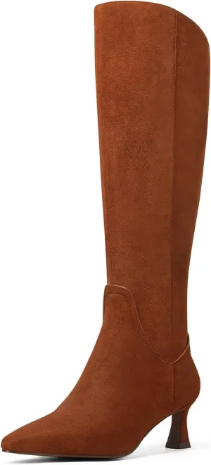 MUCCCUTE Knee High Boots for Women Kitten Heel Tall Boots Pointed Toe Slip On Sexy Fashion Long Botas with Full Side Zipper