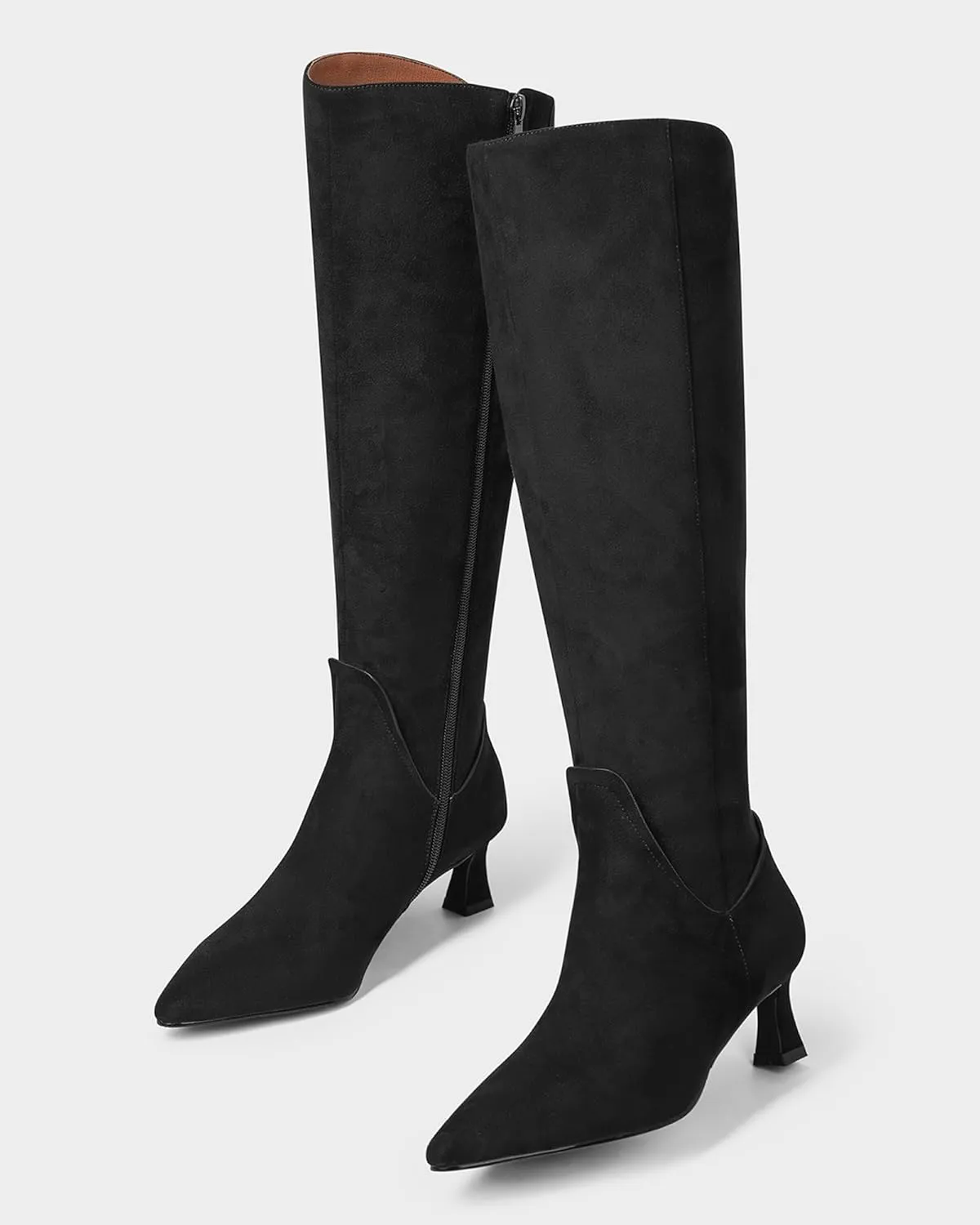 MUCCCUTE Knee High Boots for Women Kitten Heel Tall Boots Pointed Toe Slip On Sexy Fashion Long Botas with Full Side Zipper