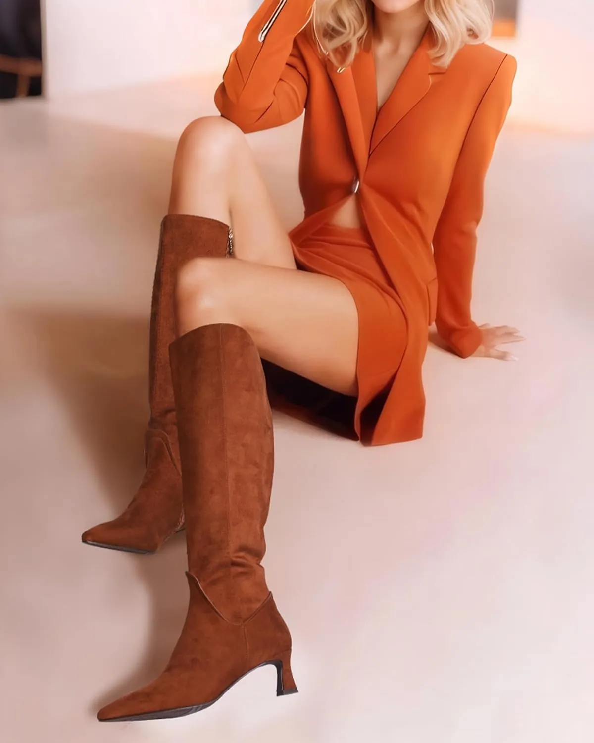 MUCCCUTE Knee High Boots for Women Kitten Heel Tall Boots Pointed Toe Slip On Sexy Fashion Long Botas with Full Side Zipper