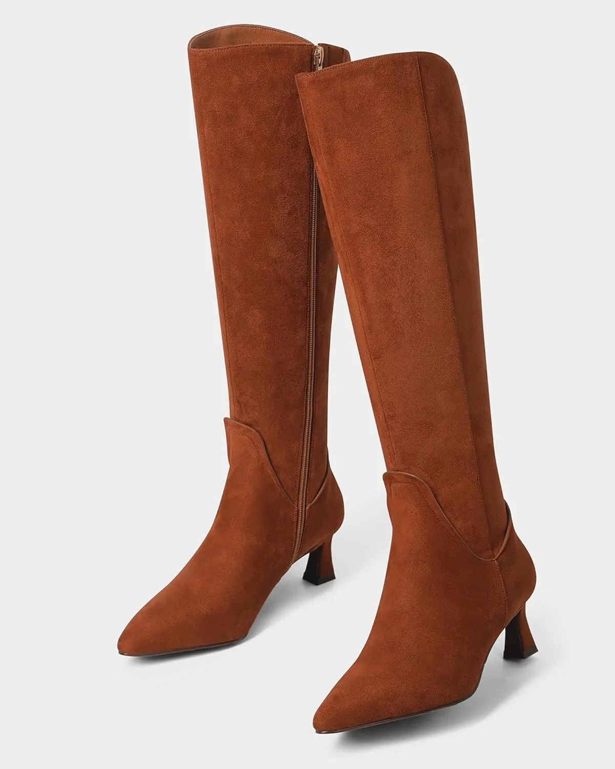 MUCCCUTE Knee High Boots for Women Kitten Heel Tall Boots Pointed Toe Slip On Sexy Fashion Long Botas with Full Side Zipper