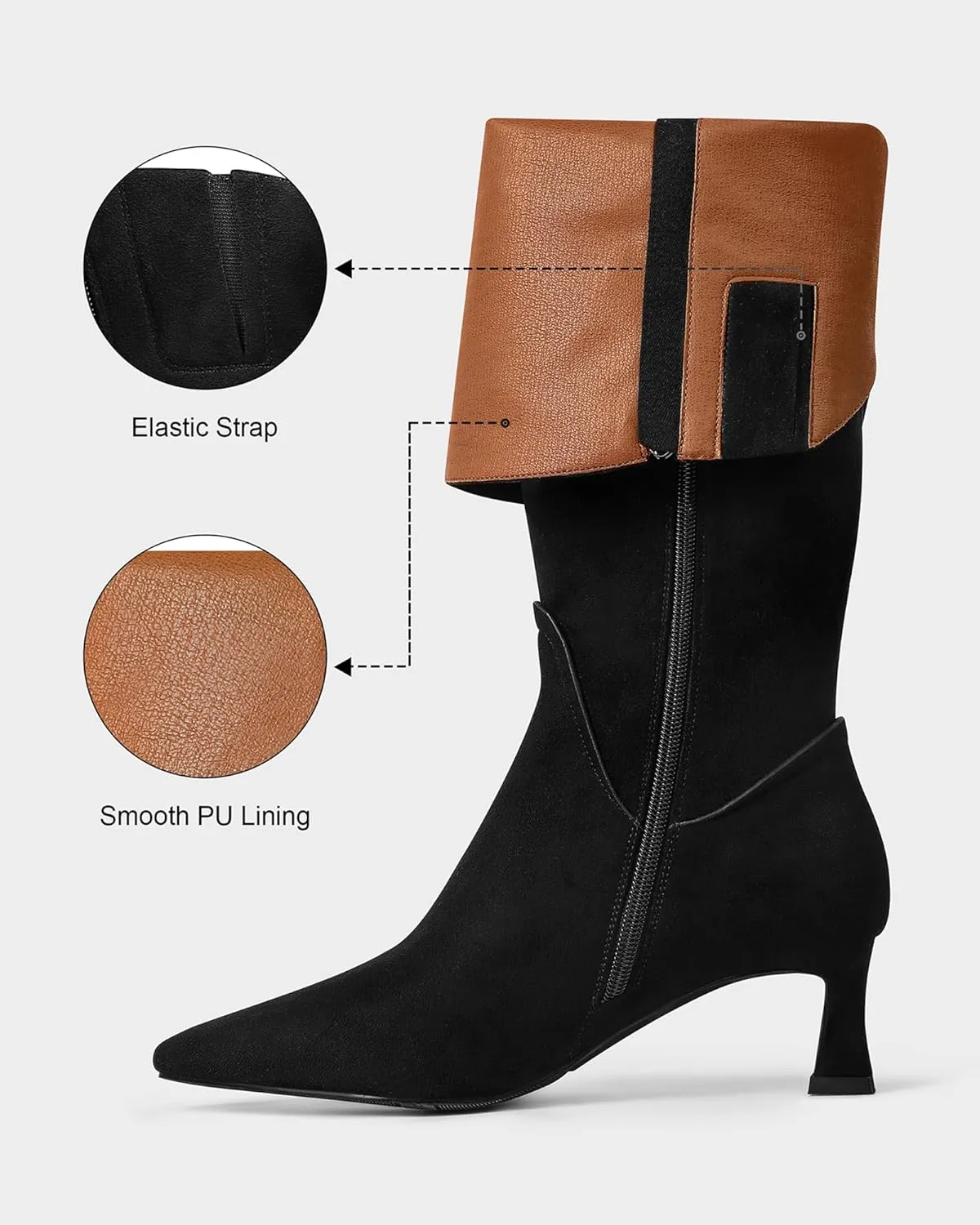 MUCCCUTE Knee High Boots for Women Kitten Heel Tall Boots Pointed Toe Slip On Sexy Fashion Long Botas with Full Side Zipper