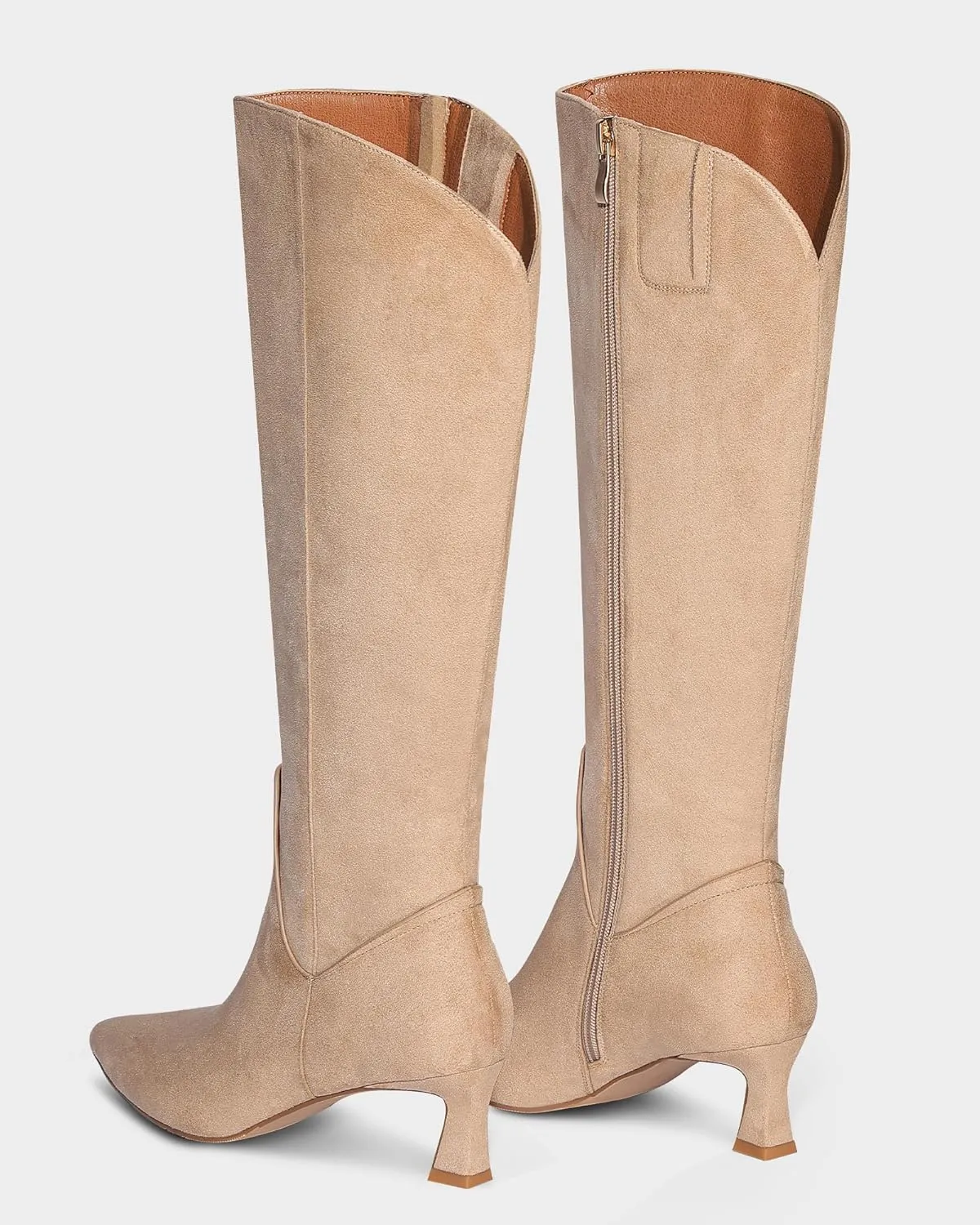 MUCCCUTE Knee High Boots for Women Kitten Heel Tall Boots Pointed Toe Slip On Sexy Fashion Long Botas with Full Side Zipper