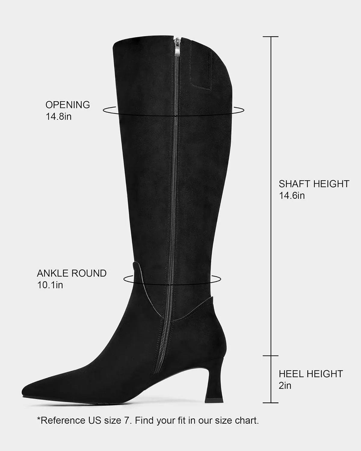 MUCCCUTE Knee High Boots for Women Kitten Heel Tall Boots Pointed Toe Slip On Sexy Fashion Long Botas with Full Side Zipper