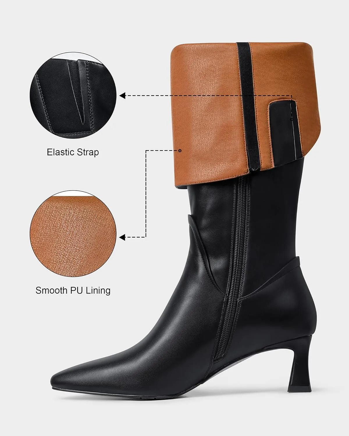 MUCCCUTE Knee High Boots for Women Kitten Heel Tall Boots Pointed Toe Slip On Sexy Fashion Long Botas with Full Side Zipper