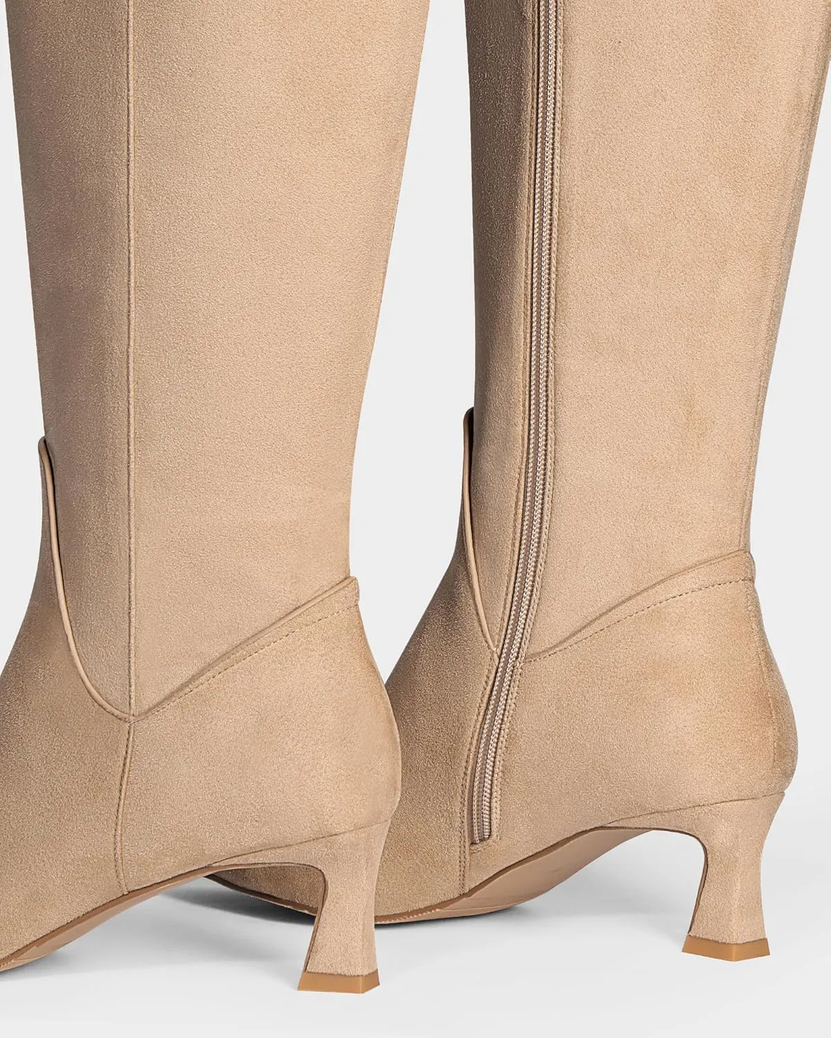 MUCCCUTE Knee High Boots for Women Kitten Heel Tall Boots Pointed Toe Slip On Sexy Fashion Long Botas with Full Side Zipper