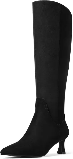 MUCCCUTE Knee High Boots for Women Kitten Heel Tall Boots Pointed Toe Slip On Sexy Fashion Long Botas with Full Side Zipper