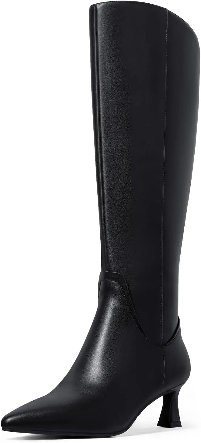 MUCCCUTE Knee High Boots for Women Kitten Heel Tall Boots Pointed Toe Slip On Sexy Fashion Long Botas with Full Side Zipper