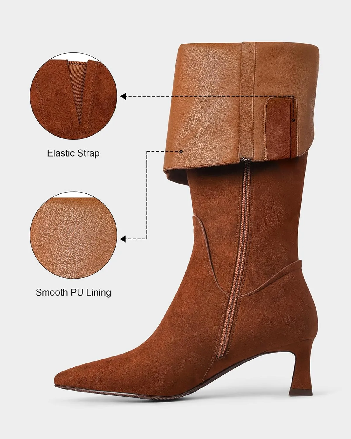 MUCCCUTE Knee High Boots for Women Kitten Heel Tall Boots Pointed Toe Slip On Sexy Fashion Long Botas with Full Side Zipper