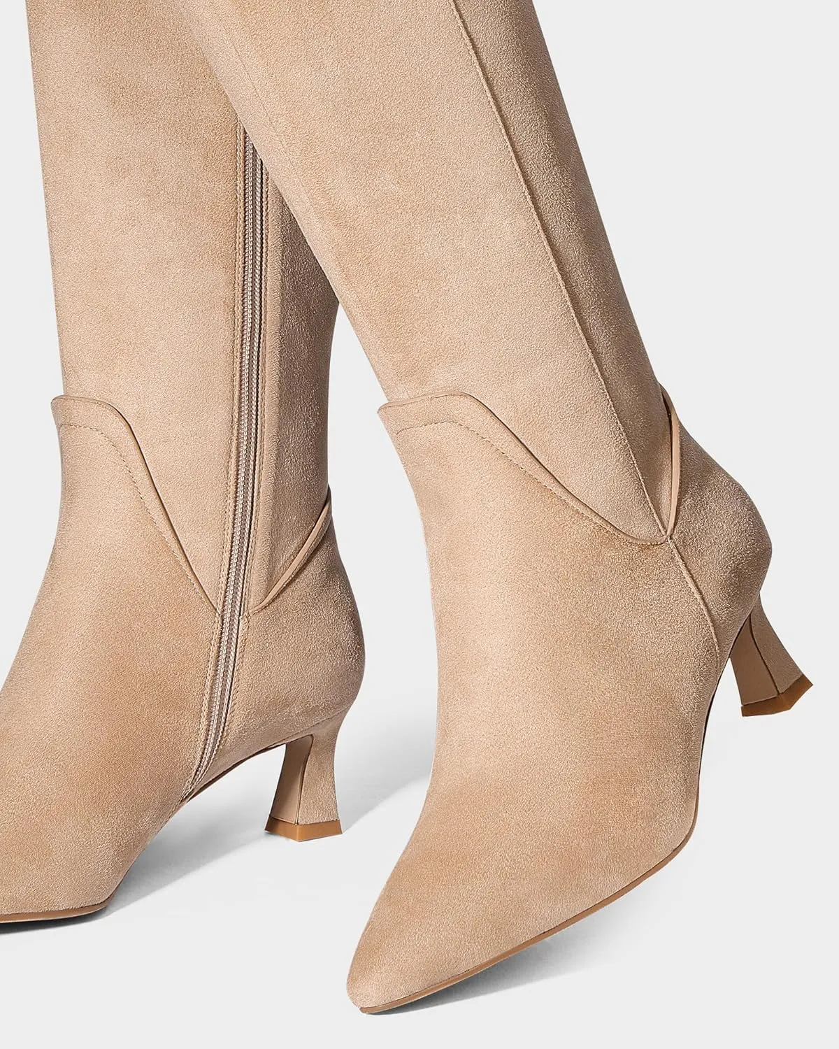 MUCCCUTE Knee High Boots for Women Kitten Heel Tall Boots Pointed Toe Slip On Sexy Fashion Long Botas with Full Side Zipper