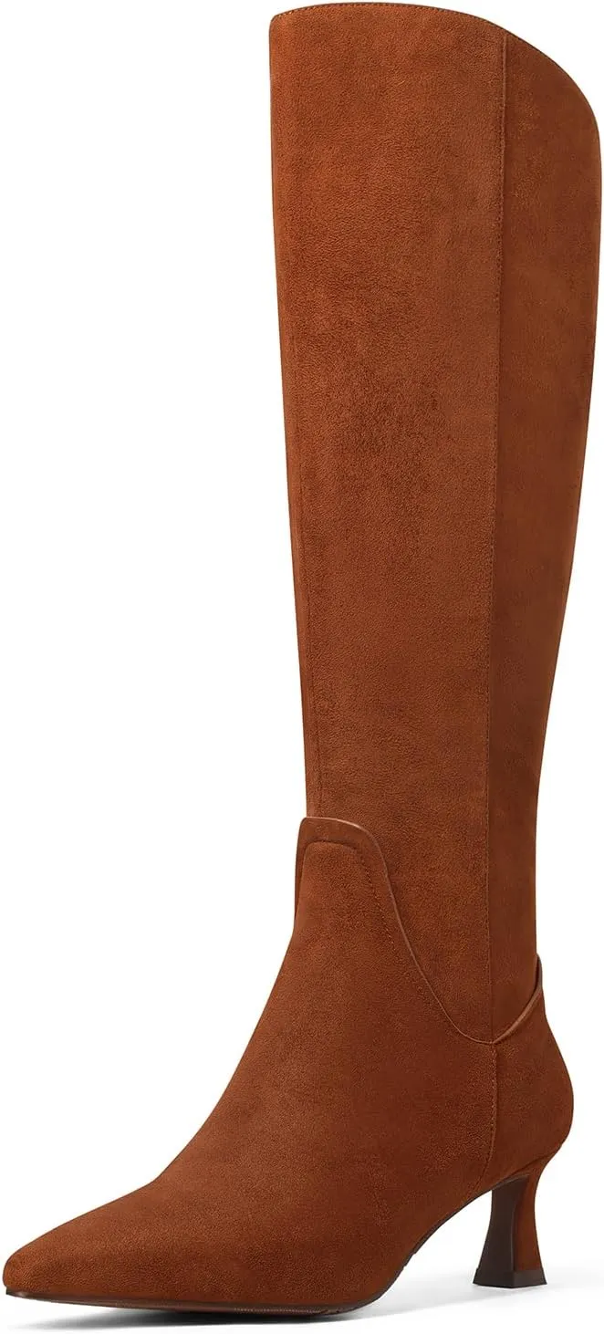 MUCCCUTE Knee High Boots for Women Kitten Heel Tall Boots Pointed Toe Slip On Sexy Fashion Long Botas with Full Side Zipper