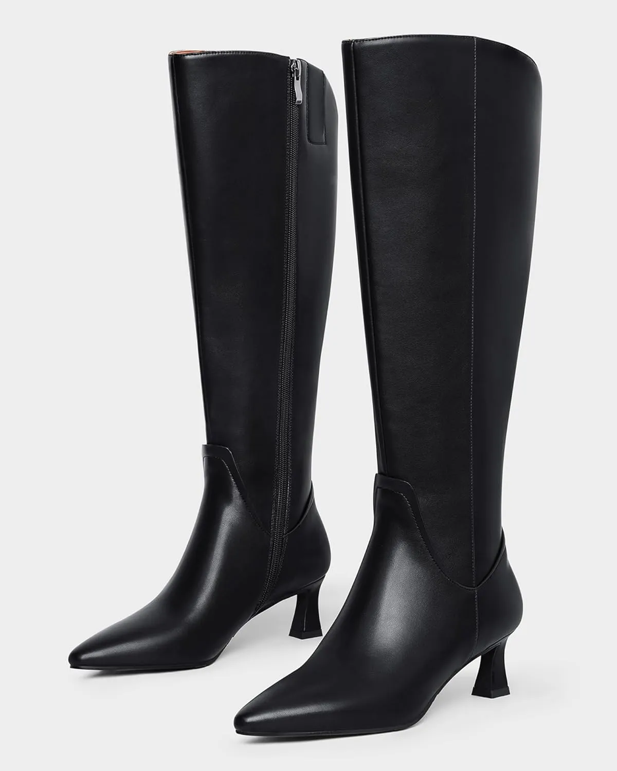 MUCCCUTE Knee High Boots for Women Kitten Heel Tall Boots Pointed Toe Slip On Sexy Fashion Long Botas with Full Side Zipper