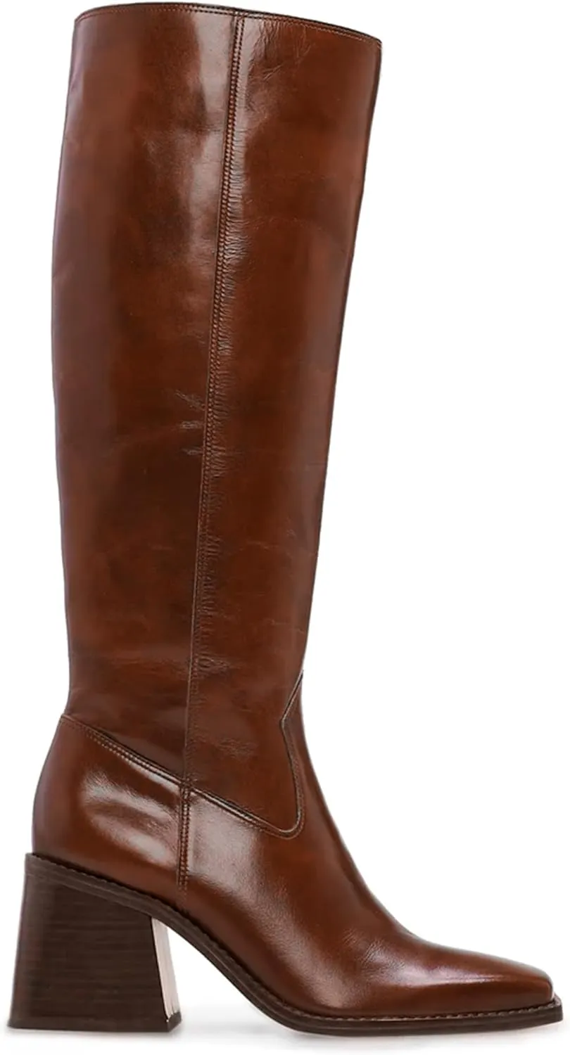 MUCCCUTE Knee High Boots for Women - Square Toe Chunky Block Heel Boots with Side Zipper Pull On Tall Boot