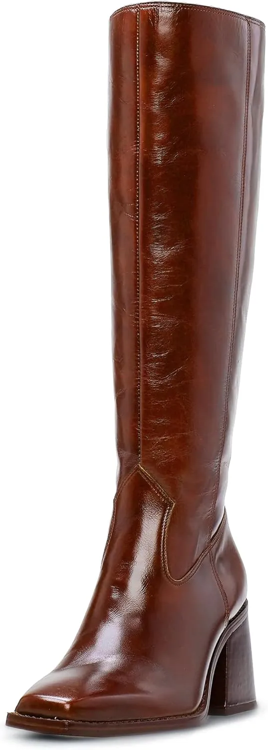 MUCCCUTE Knee High Boots for Women - Square Toe Chunky Block Heel Boots with Side Zipper Pull On Tall Boot