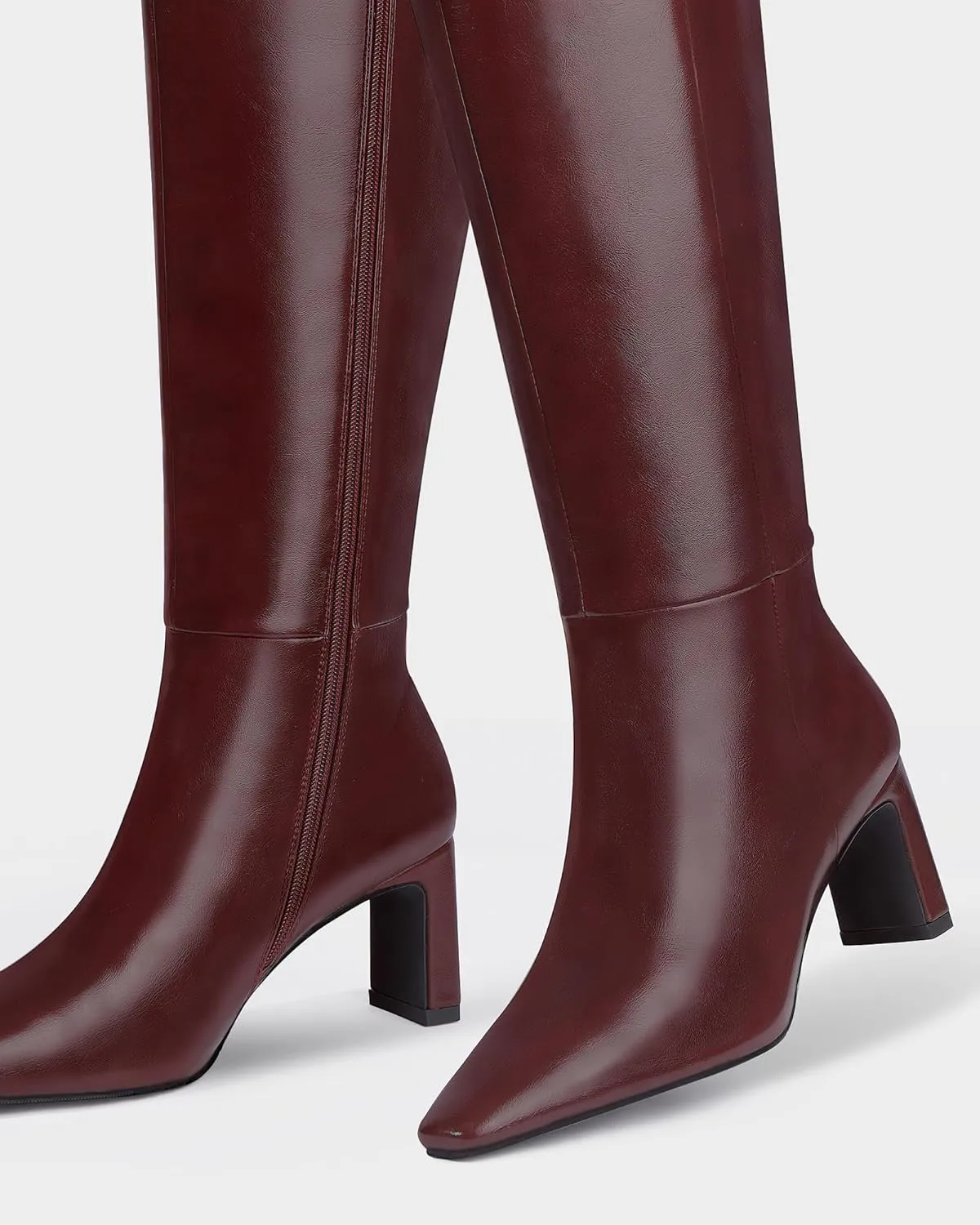 MUCCCUTE Knee High Boots for Women Tall Boots Chunky Heel Square Toe with Side Zipper Pull On Fall Long Boots